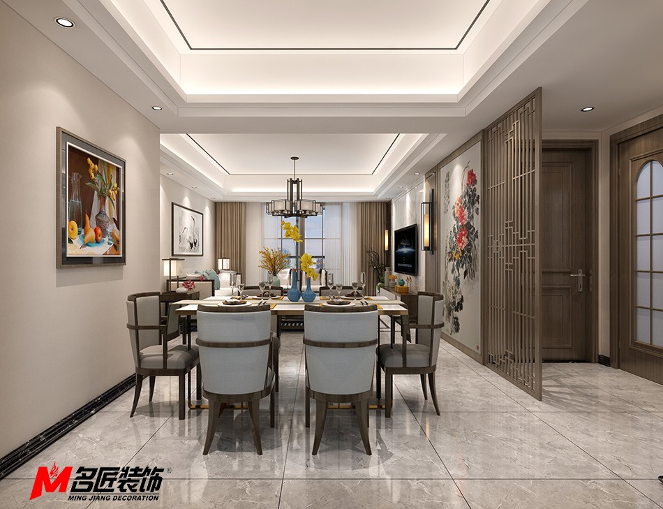 新中式风格室内装修设计效果图-铜仁中海寰宇三居123平米