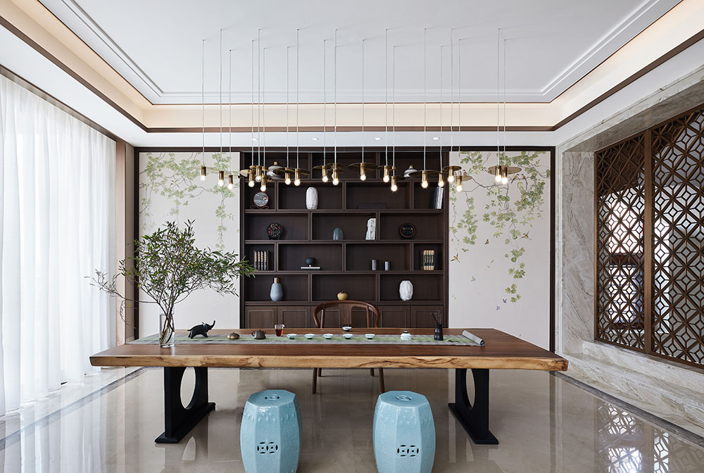 新中式风格家装设计别墅装修效果图-茶室